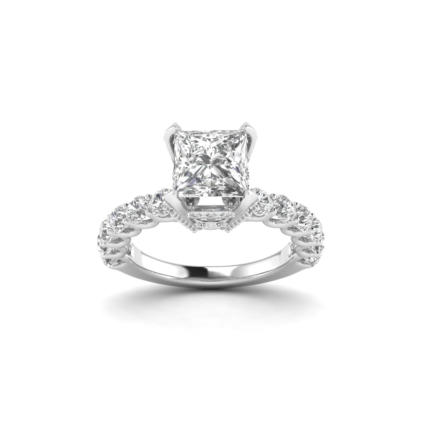 White Gold Studded 3.64 Carat Lab Grown Diamond Ring-E Color VS2 Clarity.